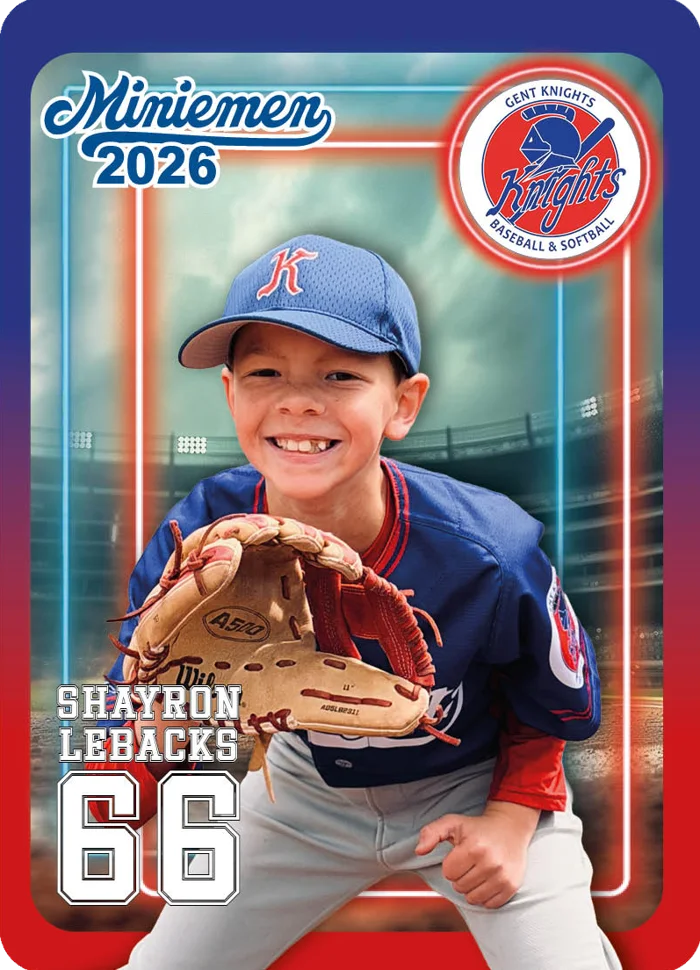 Spelerskaart van een baseballspeler van Gent Knights